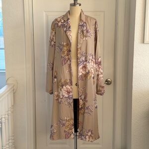 Floral Print Duster Length Open Jacket